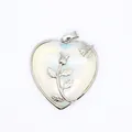 Pendentif cœur en opalite avec rose argentée pour collier de femme - Opale