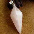 Double-pointed rose quartz crystal pendulum pendant for divination with metal clasp - Rose Quartz