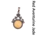 Colgante floral de bronce antiguo con una piedra preciosa redonda de aventurina - Aventurina Roja (Facetado)