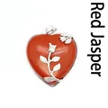 Pendentif en forme de cœur en jaspe rouge avec détail de fleur de rose argentée - Jaspe Rouge