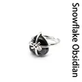 Elegant heart shaped natural snowflake obsidian ring with silver bow detail decoration - Snowflake Obsidian