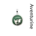 Silver fox pendant necklace featuring a green aventurine gemstone base for jewelry - Aventurine (aljylp1244)