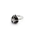 Heart-shaped obsidian ring with bow detail in silver finish adjustable size - Obsidian