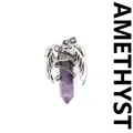 Antique silver flying dragon pendant wrapped around Amethyst hexagonal crystal point - Pendant Only / Amethyst (Dragon Style)
