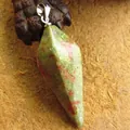 Natural hexagonal cone-shaped Unakite crystal gemstone pendulum pendant necklace with bail - Unakite