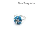 Bohemian heart-shaped blue turquoise stone ring with elegant silver ribbon bow setting - Blue Turquoise