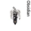 Vintage silver dragon wrapped around black obsidian hexagonal crystal pendant - Pendant Only / Obsidian (Dragon Style)