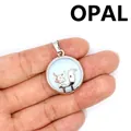 Elegant silver fox pendant necklace with a round opalite stone displayed on a hand - Opal (aljylp1244)