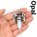 Vintage silver dragon pendant wrapped around white opal hexagonal crystal point necklace - Pendant Only / Opal (Dragon Style)