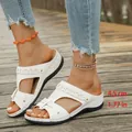 Stylish white women's wedge sandals featuring 4.5cm heel height for summer casual wear - 36 / White