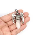 Vintage silver dragon wrapped around white hexagonal crystal pillar pendant - Pendant Only / Clear Quartz (Dragon Style)