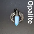 Crescent moon pendant with opalite hexagonal crystal point - Pendant Only (Horn Style) / Opal