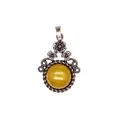 Elegante ciondolo floreale vintage in bronzo con pietra di giada gialla naturale - Giada Gialla (Cabochon)