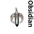 Vintage silver dragon wing pendant with black obsidian hexagonal crystal stone for men - Pendant Only (Horn Style) / Obsidian