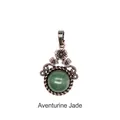Ciondolo floreale in bronzo vintage con pietra naturale di avventurina verde rotonda - Avventurina (Cabochon)