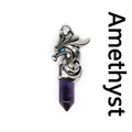 Vintage silver dragon pendant featuring a purple amethyst hexagonal crystal pillar point - Pendant Only (Horse Style) / Amethyst