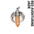 Hexagonal red aventurine crystal pendant with antique silver dragon wing cap detail - Pendant Only (Horn Style) / Red Aventurine