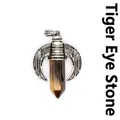 Antique silver dragon wing pendant with a polished hexagonal tiger eye stone pillar - Pendant Only (Horn Style) / Tiger's Eye