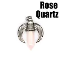 Rose quartz hexagonal pillar pendant necklace with vintage silver wings for men - Pendant Only (Horn Style) / Rose Quartz