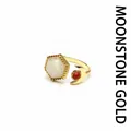Gold adjustable ring with hexagonal moonstone and red bead crescent moon - Moonstone Style / Moonstone (Gold)