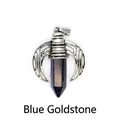 Antique silver wing mount with blue sandstone hexagonal crystal pillar pendant necklace - Pendant Only (Horn Style) / Blue Sandstone