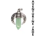 Natural aventurine stone hexagonal column pendant with antique silver crescent wings - Pendant Only (Horn Style) / Aventurine Jade