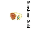 Elegant gold plated open ring featuring a hexagonal sunstone and a turquoise crescent moon - Sunstone Style / Sunstone (Gold)