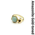 Elegant gold open ring featuring a hexagonal Amazonite stone and a crescent moon accent - Amazonite (Gold)