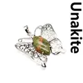 Ciondolo a farfalla retrò con pietra unakite naturale e design traforato argento. - Unakite