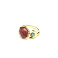 Gold open ring with hexagonal red stone and crescent turquoise detail - Rhodochrosite (Gold)