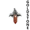 Gothic dragon wing pendant with sparkling brown Goldstone hexagonal crystal pillar - Pendant Only / Goldstone (Bat Style)