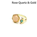 Adjustable gold ring featuring a hexagonal pink crystal and turquoise moon - Rose Quartz (Gold)