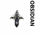 Gothic dragon wing pendant featuring a black hexagonal obsidian crystal stone - Pendant Only / Obsidian (Bat Style)