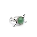 Verstellbarer Vintage-Silberring mit grünem Aventurinstein und Mondsicheldesign - Vintage Mondring / Einstellbar Offen / Aventurin-Jade