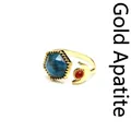 Apatite gold-plated open ring with celestial moon and hexagon blue stone - Apatite (Gold)