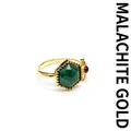 Hexagonal malachite pattern ring in gold finish - Malachite (Gold)