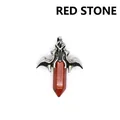 Antique silver gothic dragon wings pendant with hexagonal red jasper crystal stone - Pendant Only / Red Stone (Bat Style)
