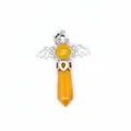 Yellow natural stone hexagonal pillar pendant with intricate silver angel wings - Hexagonal Column Pendant / Topaz