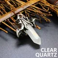 Detailed men's dragon wing pendant featuring a white crystal hexagonal pillar variant - Pendant Only / Clear Quartz (Bat Style)