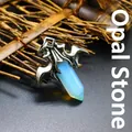 Men's gothic bat wing pendant featuring a glowing opalite hexagonal crystal point - Pendant Only (Bat Style) / Opal