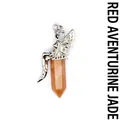 Natural Red Aventurine hexagonal crystal pillar pendant featuring a silver fairy figure - Red Aventurine