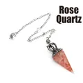 Pendolo in resina di quarzo rosa con dettaglio corona d'argento e scaglie di cristallo rosa - Quarzo rosa