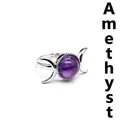 Verstellbarer silberner Vintage-Mondsichelring mit natürlichem lila Amethyst-Stein - Vintage Mondring / Einstellbar Offen / Amethyst