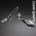 Natural white quartz crystal pendulum with dreamcatcher and hexagram charm - White Crystal