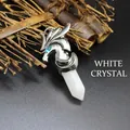 Vintage silver dragon pendant featuring a white hexagonal crystal column for men's jewelry - Pendant Only (Horse Style) / White Crystal