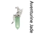 Silver-toned fairy design sitting on a green aventurine jade hexagonal point pendant - Aventurine Jade