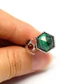 Adjustable silver malachite stone ring featuring a unique moon and star design detail - Malachite (Silver)