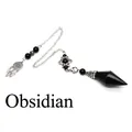 Obsidian dowsing pendulum with hexagram and dreamcatcher charms on a silver chain - Obsidian