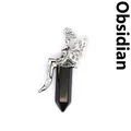 Elegant obsidian hexagonal crystal pendant featuring a detailed silver fairy wrap design - Obsidian