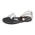 Vue détaillée de sandales plates avec bride transparente et attache perle métallique. - 35 / 201 Noir